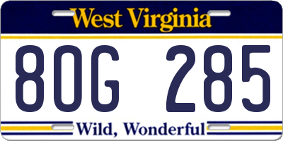 WV license plate 8OG285
