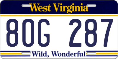 WV license plate 8OG287