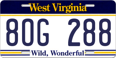 WV license plate 8OG288