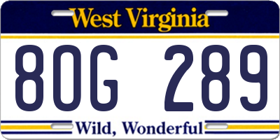 WV license plate 8OG289