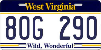 WV license plate 8OG290