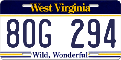 WV license plate 8OG294