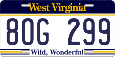 WV license plate 8OG299