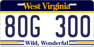 WV license plate 8OG300