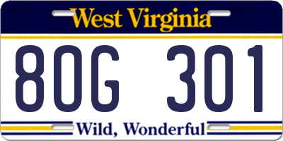 WV license plate 8OG301