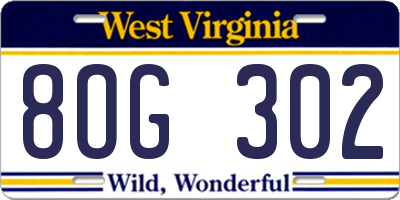 WV license plate 8OG302