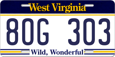 WV license plate 8OG303