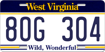 WV license plate 8OG304