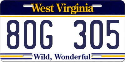 WV license plate 8OG305