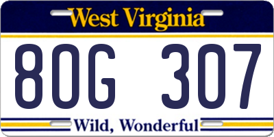 WV license plate 8OG307
