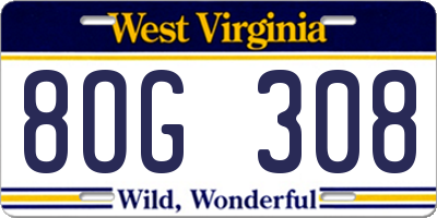 WV license plate 8OG308