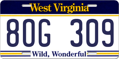 WV license plate 8OG309