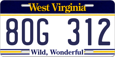 WV license plate 8OG312