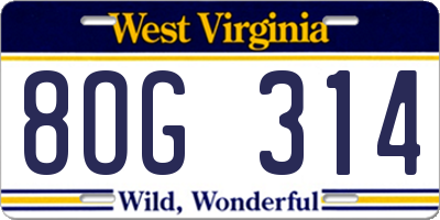 WV license plate 8OG314