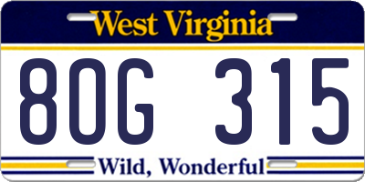 WV license plate 8OG315