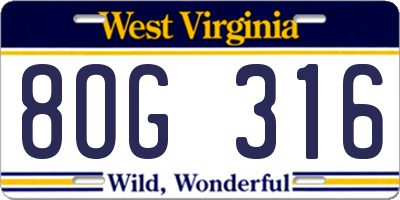 WV license plate 8OG316