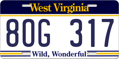 WV license plate 8OG317