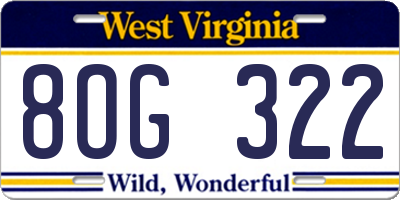 WV license plate 8OG322