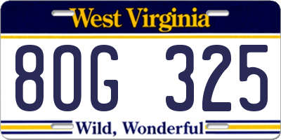 WV license plate 8OG325