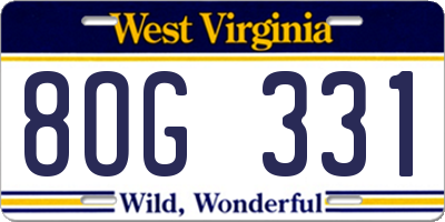 WV license plate 8OG331