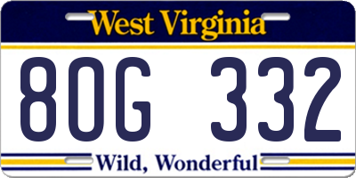 WV license plate 8OG332