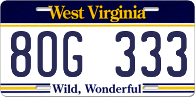 WV license plate 8OG333