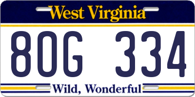 WV license plate 8OG334