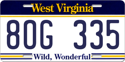 WV license plate 8OG335