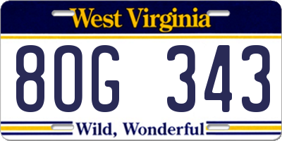 WV license plate 8OG343