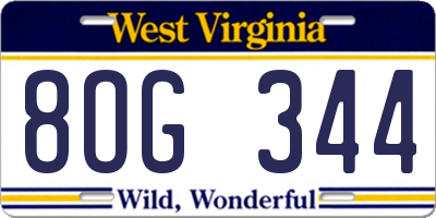 WV license plate 8OG344