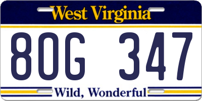 WV license plate 8OG347