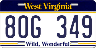 WV license plate 8OG349