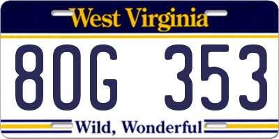 WV license plate 8OG353