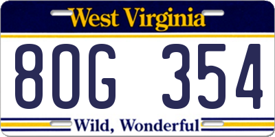 WV license plate 8OG354