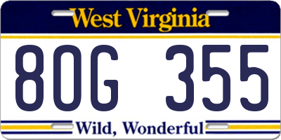 WV license plate 8OG355