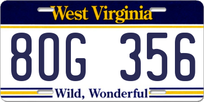 WV license plate 8OG356