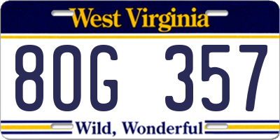 WV license plate 8OG357