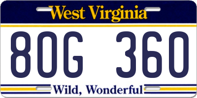 WV license plate 8OG360