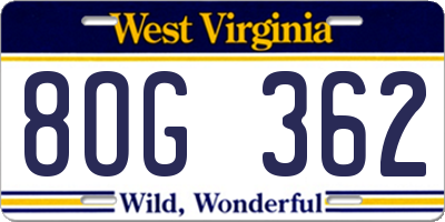 WV license plate 8OG362