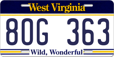 WV license plate 8OG363