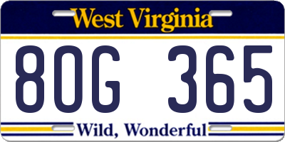 WV license plate 8OG365