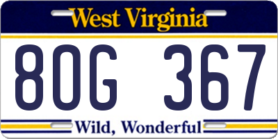 WV license plate 8OG367
