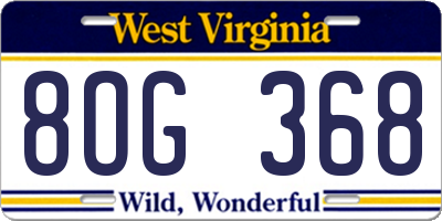 WV license plate 8OG368