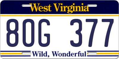 WV license plate 8OG377