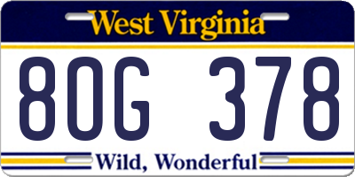 WV license plate 8OG378