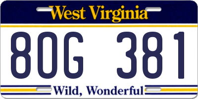 WV license plate 8OG381