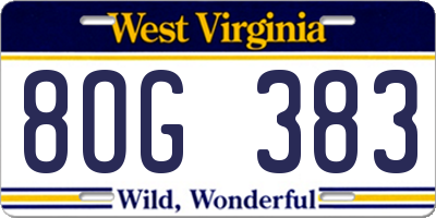 WV license plate 8OG383