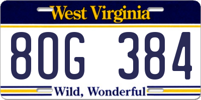 WV license plate 8OG384