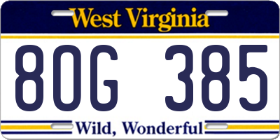 WV license plate 8OG385