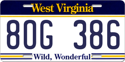 WV license plate 8OG386